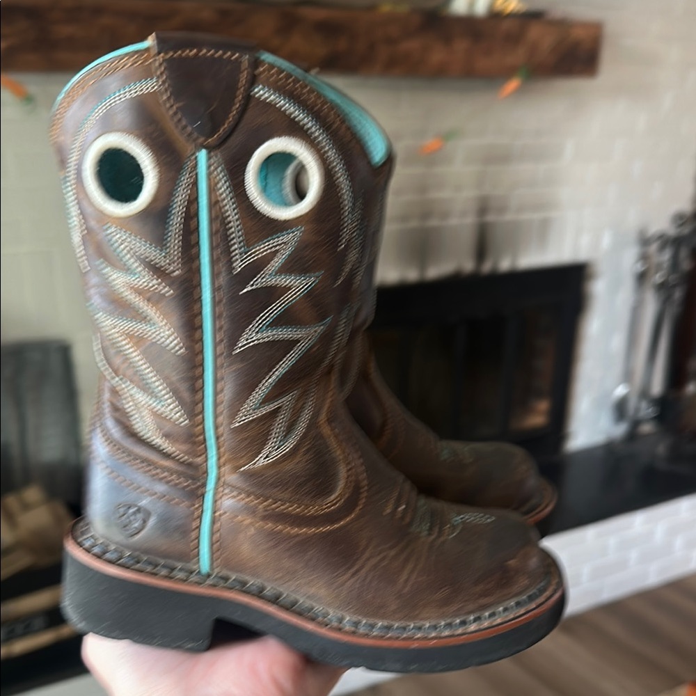 Kids Brown and Blue Western Boots